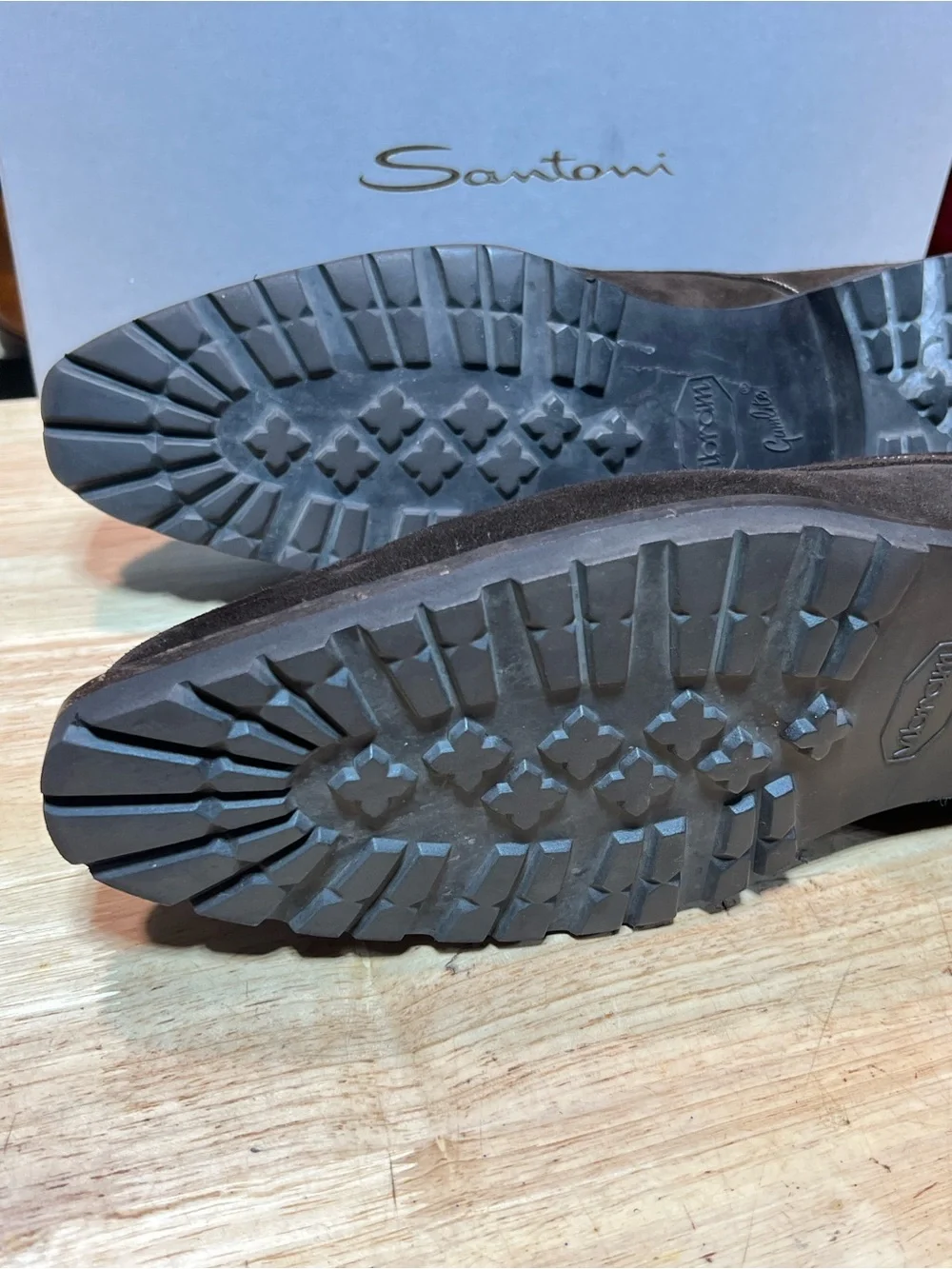 Santoni Dark Brown Suede Split Toe Derby Shoes Mens Sz 12D Vibram Soles 🇮🇹